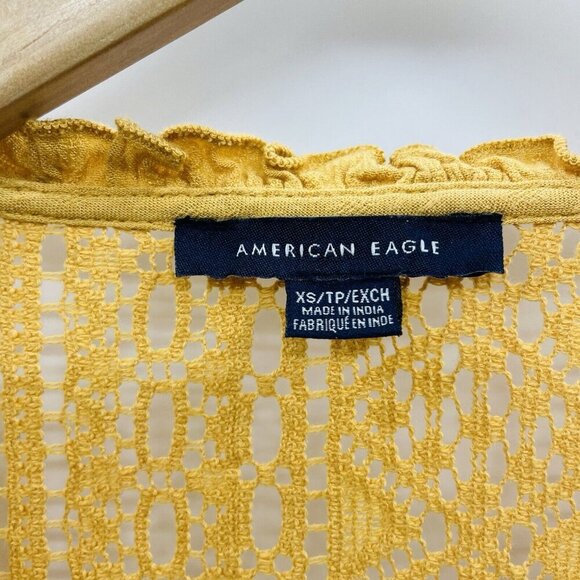 American Eagle Womens Size XS 3/4 Sleeve Boho Peasant Woven Blouse in Gold 2417 - Picture 5 of 6